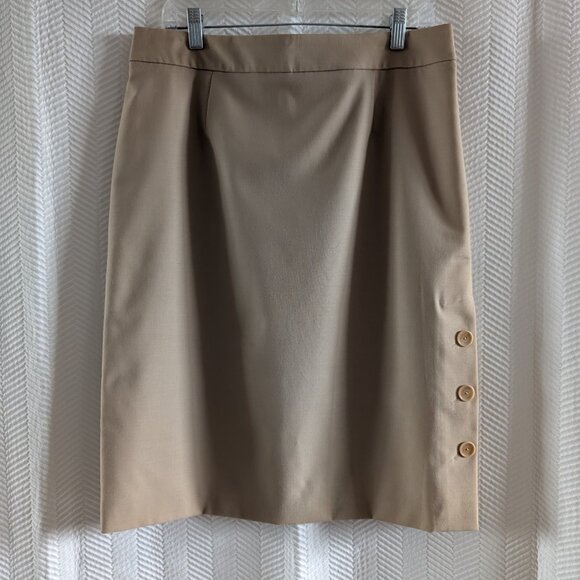 UN JOUR AILLEURS Paris Wool Blend Beige Pencil Skirt Size 10 Office - Picture 2 of 11